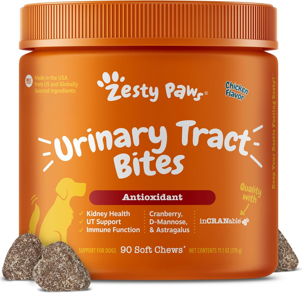 Zesty Paws Suplemento de Arándano para Perros - Control de Vejiga - Apoyo Urinario - Masticables de Arándano - Apoyo Inmune y Digestivo - Pollo - 90 Unidades