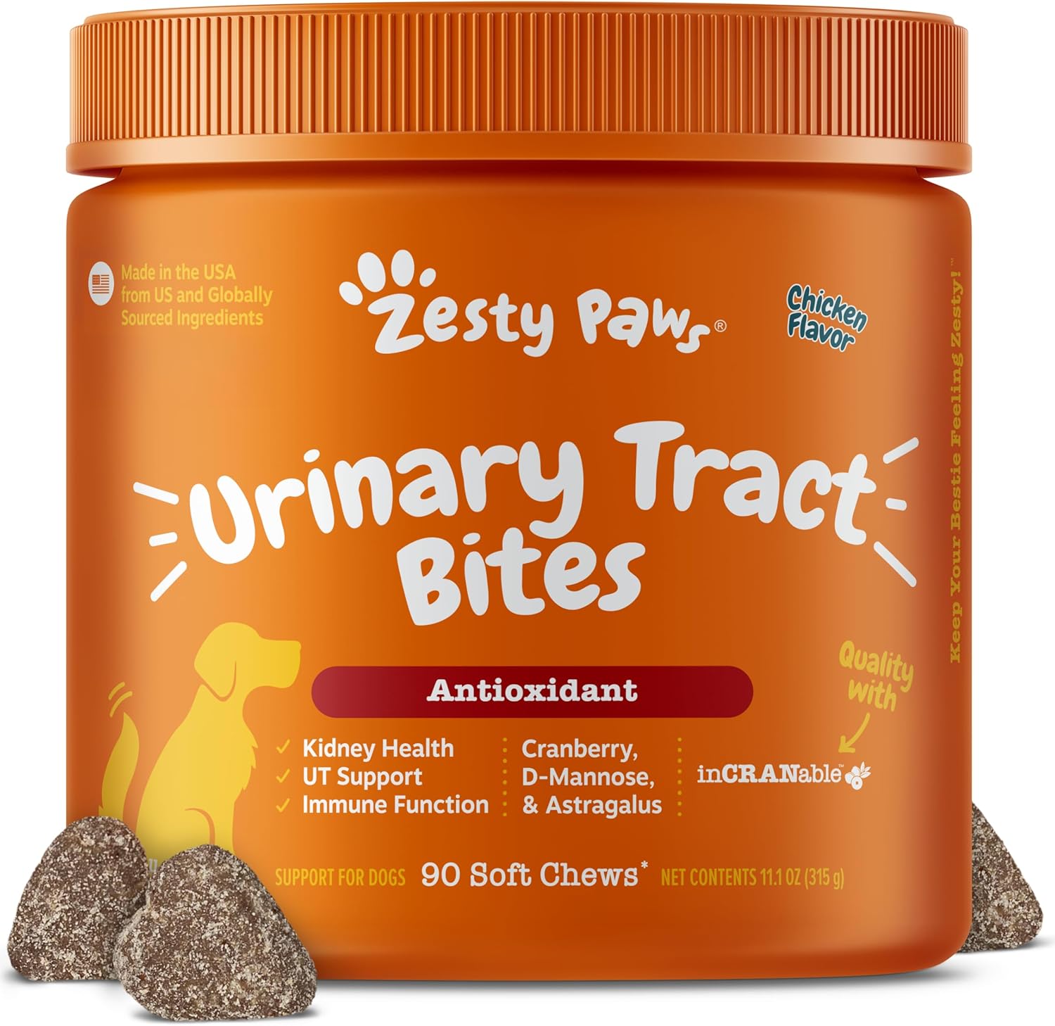 Zesty Paws Suplemento de Arándano para Perros - Control de Vejiga - Apoyo Urinario - Masticables de Arándano - Apoyo Inmune y Digestivo - Pollo - 90 Unidades