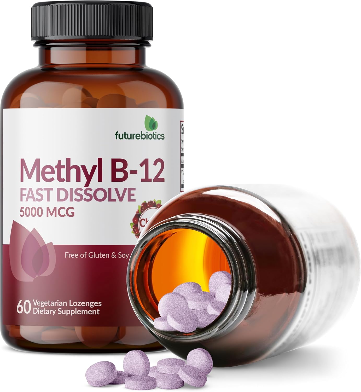 Futurebiotics Methyl B12 5000 mcg Metilcobalamina, Sabor Cereza, 60 Comprimidos Vegetarianos
