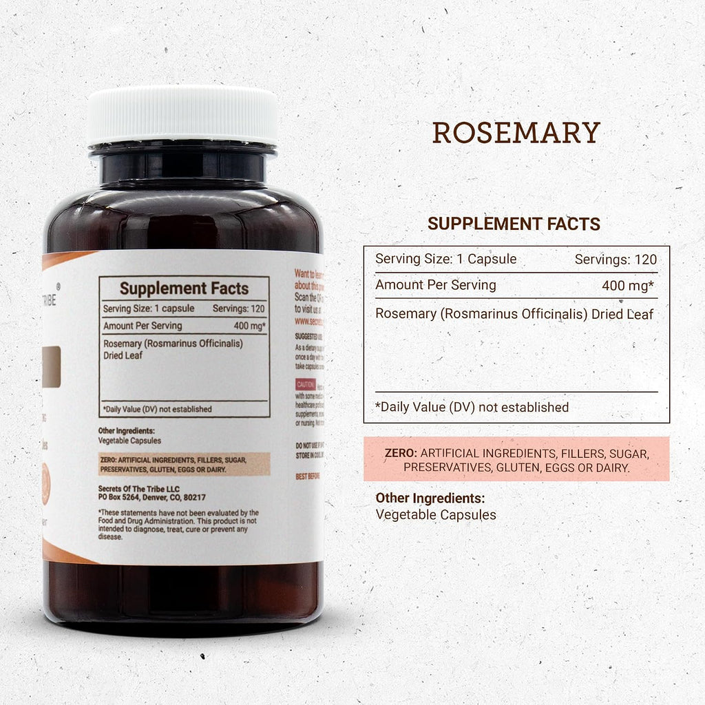 Secrets of the Tribe Romero 120 Cápsulas, 400 mg, Hojas Secas de Romero (Rosmarinus Officinalis)