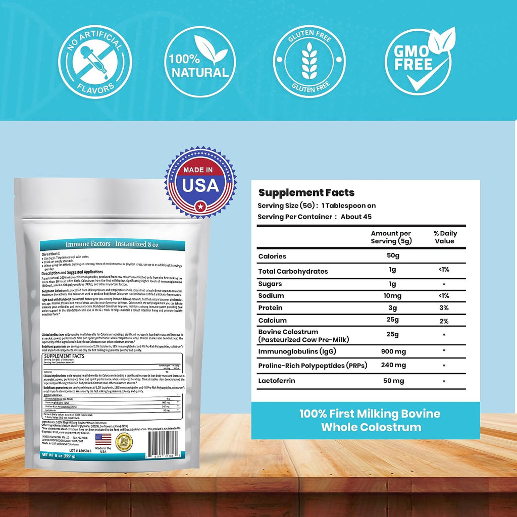 BodyBoost Colostrum Instantized en Polvo, 99.5% Calostro Bovino, 227 g