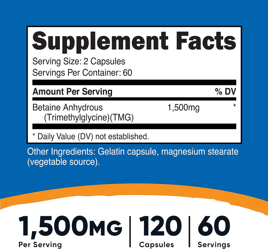 Nutricost Betaína Anhidra 1500mg, 240 Cápsulas