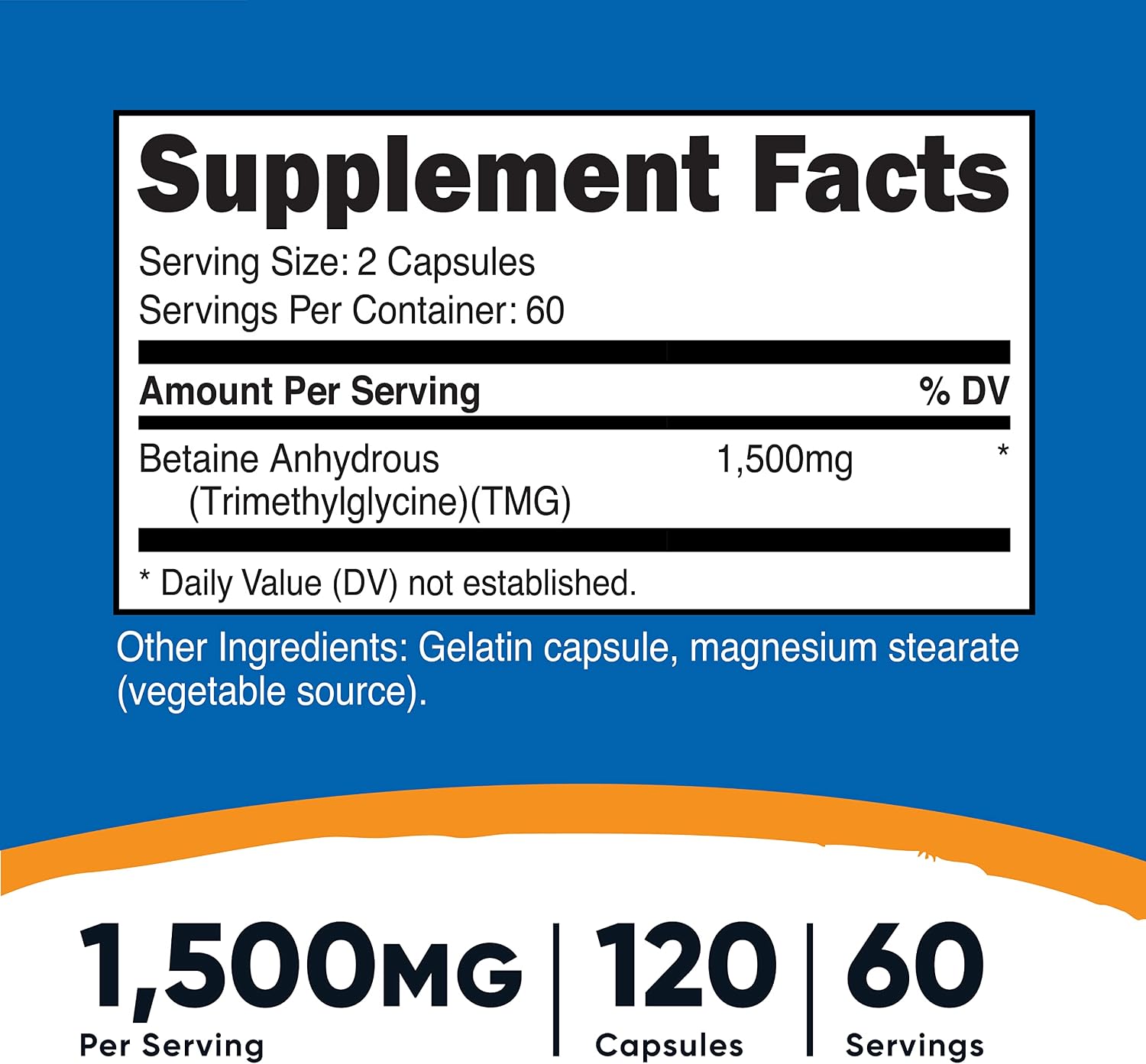 Nutricost Betaína Anhidra 1500mg, 240 Cápsulas