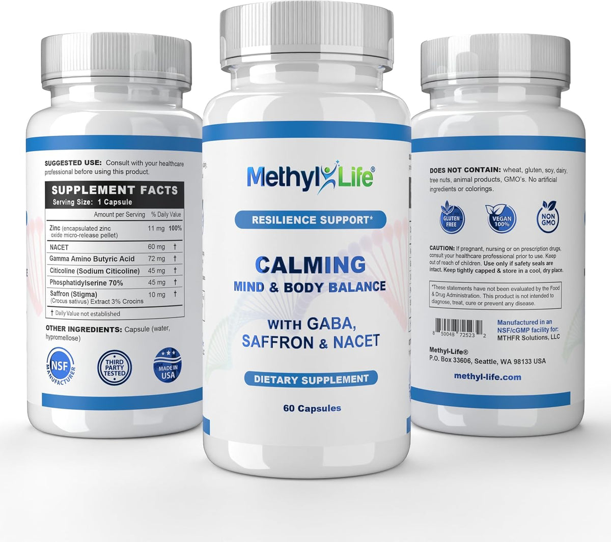 Methyl-Life® Calming con GABA y Azafrán – Cápsulas para el Equilibrio Diario y la Relajación – Vegano, Sin Gluten, Sin Alérgenos | 60 Cápsulas - görsel 2