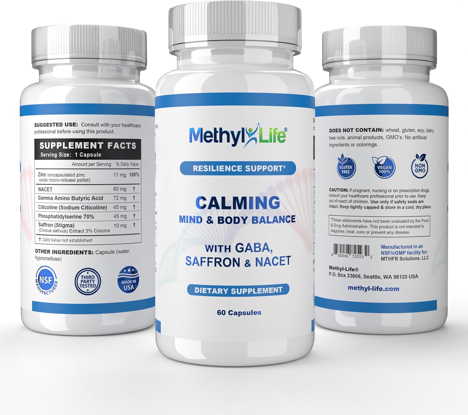 Methyl-Life® Calming con GABA y Azafrán – Cápsulas para el Equilibrio Diario y la Relajación – Vegano, Sin Gluten, Sin Alérgenos | 60 Cápsulas