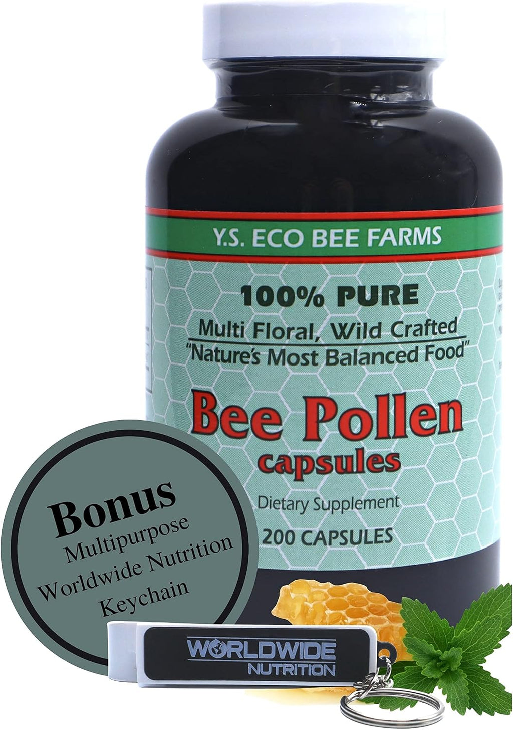 Y.S. Eco Bee Farms Polen de Abeja 100% Puro Orgánico Silvestre - 200 Cápsulas