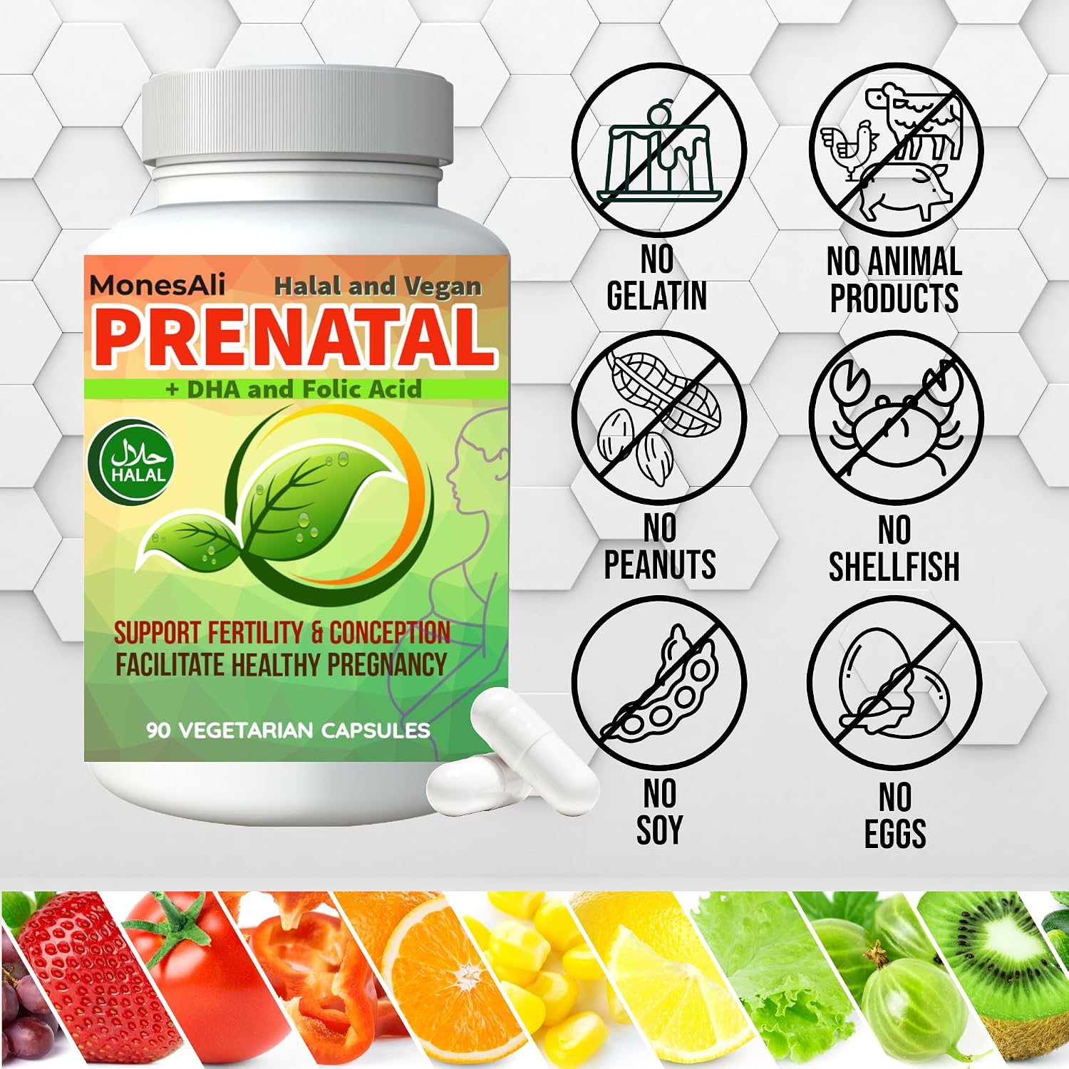 Vitaminas Prenatales para Mujeres | Postnatal | Vegano, Halal Sin Gelatina | con Folato, Hierro y Biotina | Apoyo para el Embarazo, Energía Postparto y Salud Capilar, 90 Cápsulas