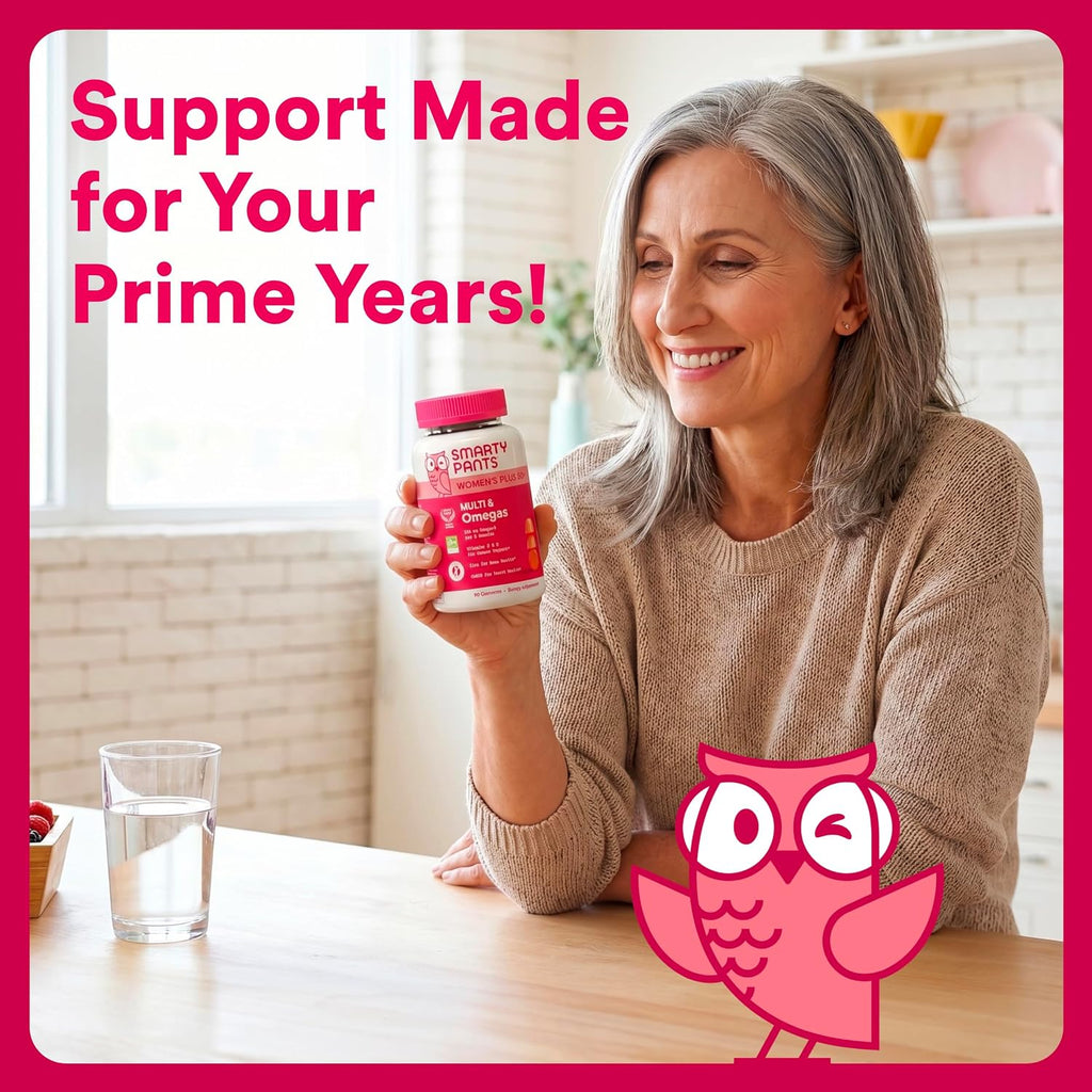 SmartyPants Women's Plus 50+ Multi & Omegas Multivitamínico Gummies con Omega 3 DHA/EPA, Metilfolato, CoQ10 - 90 Gominolas