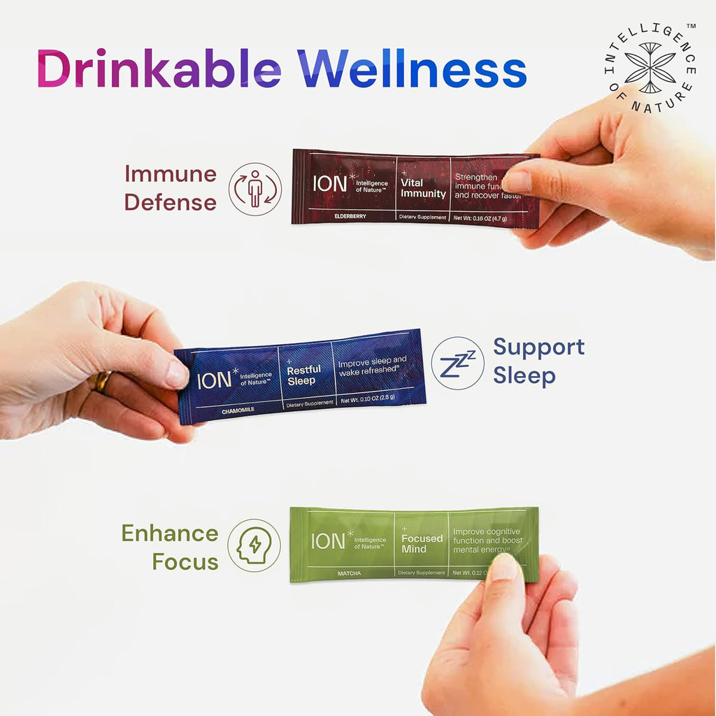 ION* Intelligence of Nature Focused Mind Nootropic Powder Drink Mix - Brain Boost con Matcha para Memoria, Concentración y Relajación - 20 Sobres