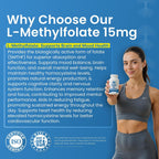 L-Metilfolato 15 mg, 120 cápsulas - Metilfolato altamente biodisponible, complemento alimenticio para ayudar al estado de ánimo y al sistema inmunológico