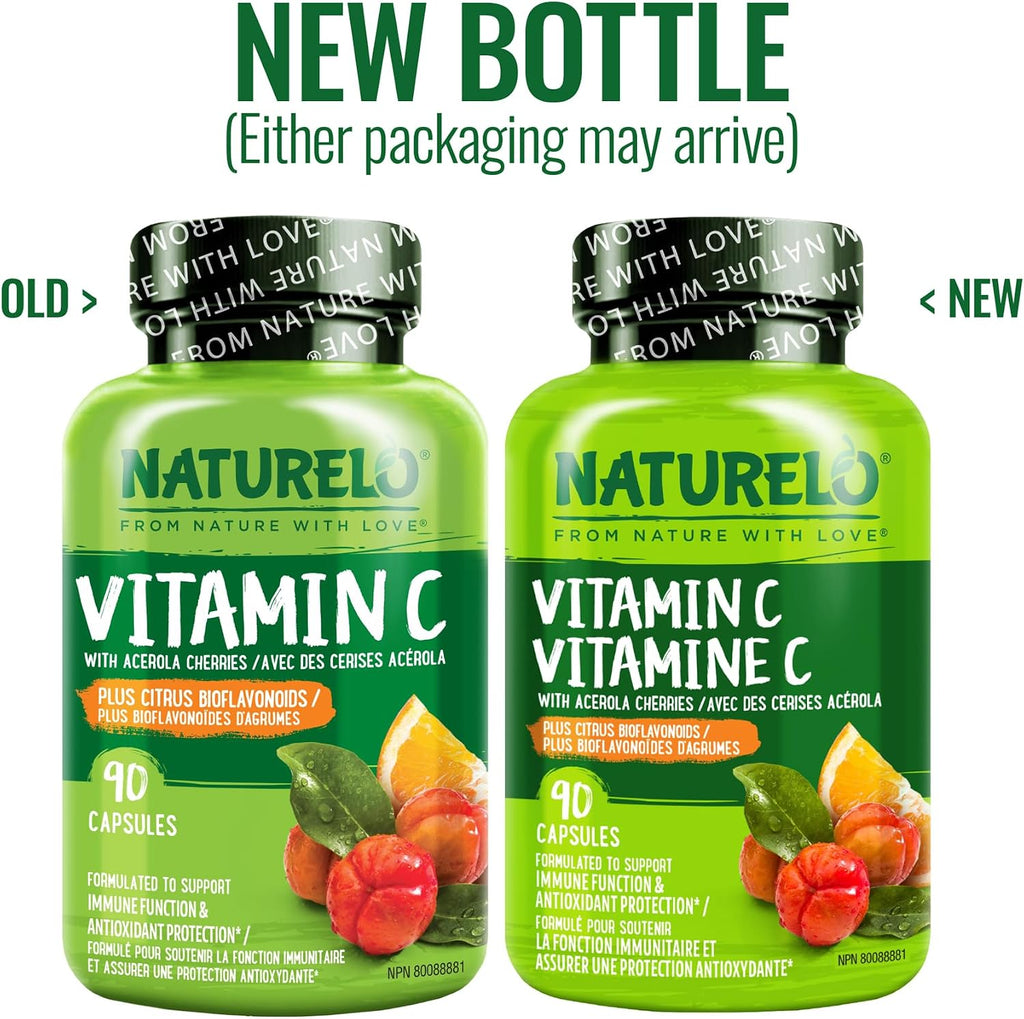 NATURELO Vitamin C with Organic Acerola Extract and Citrus Bioflavonoids - Vegan Supplement - 500 mg per Capsule - 90 Capsules