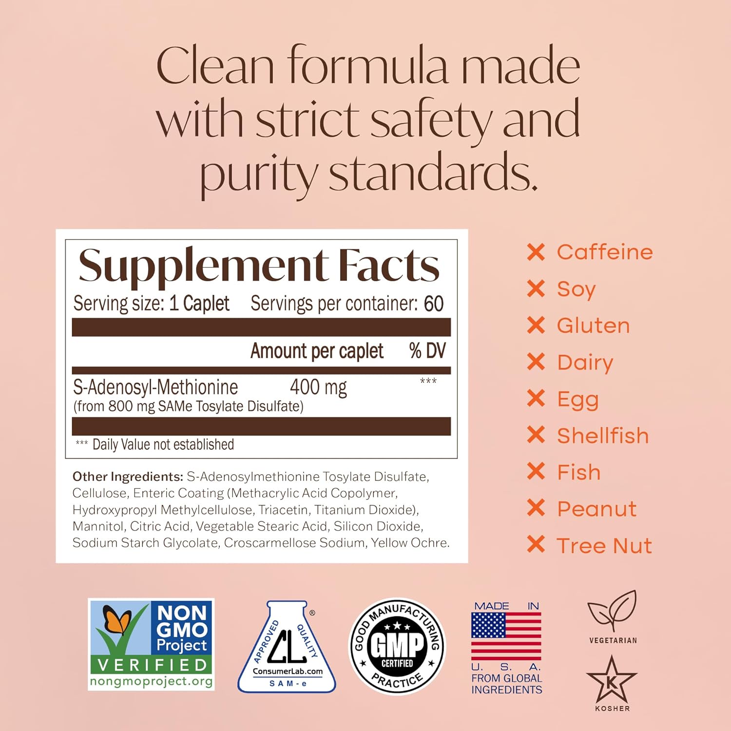 Nature's Trove SAM-e 400mg 120 Comprimidos Recubiertos Entéricos (2 Cajas de 60) - Vegano, Kosher, No-GMO, Sin Soja, Sin Gluten