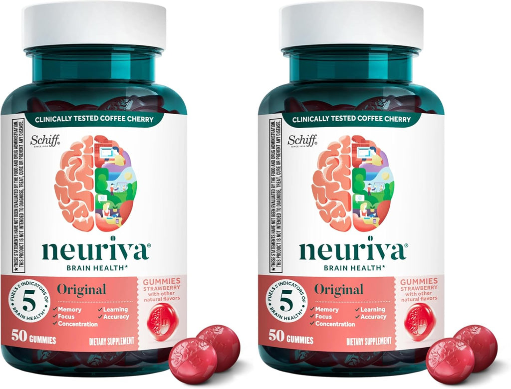 NEURIVA Plus Gominolas Nootrópicas para Memoria y Concentración, Sabor Fresa, 50 unidades (Pack de 3)
