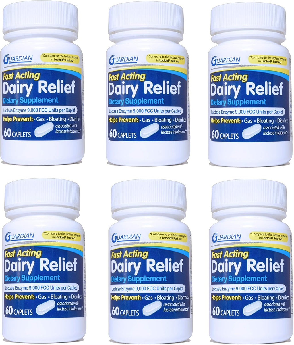 guardian Dairy Relief Fast Acting Caplets, 9000 FCC - 360 comprimidos (6 envases)