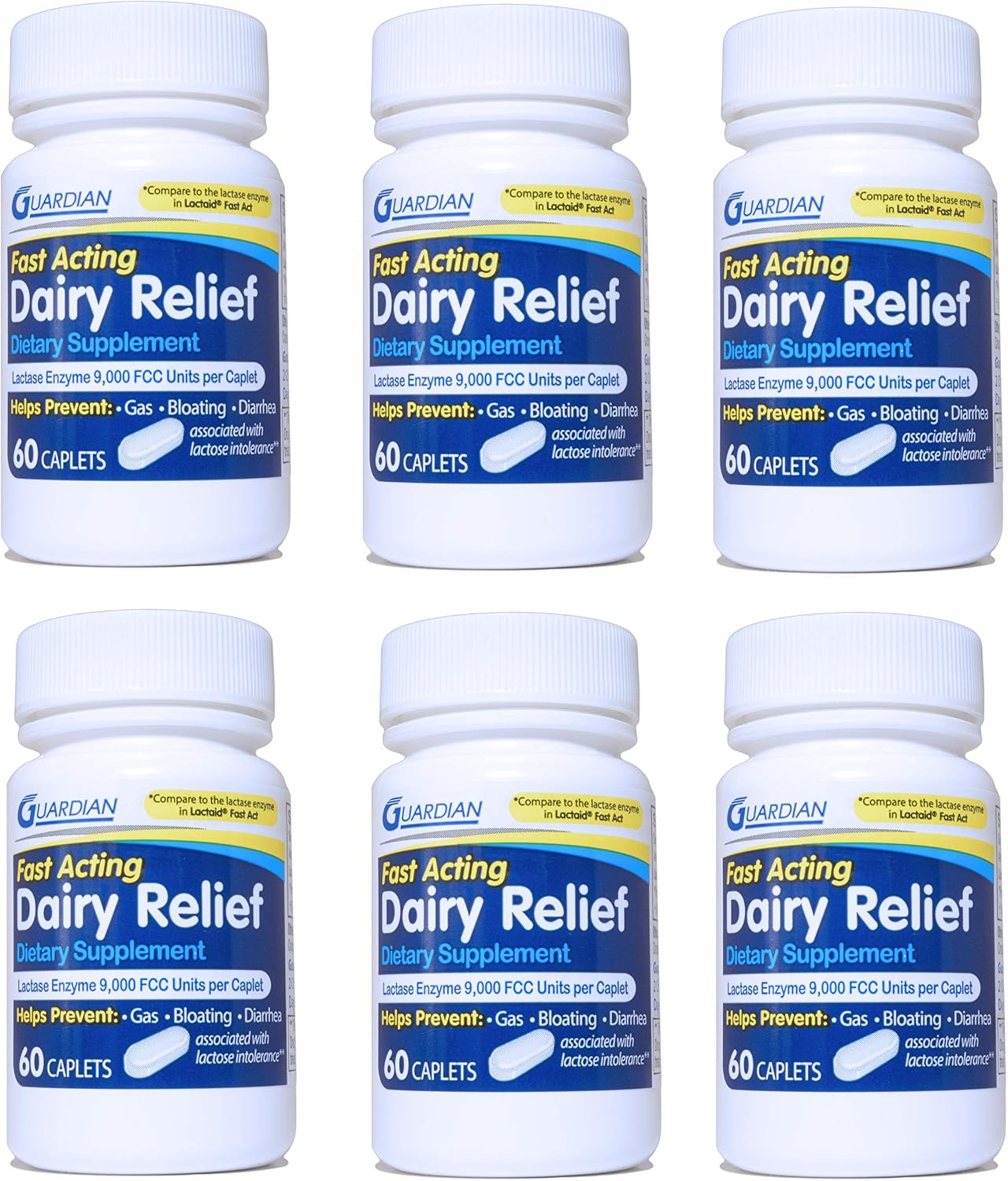 guardian Dairy Relief Fast Acting Caplets, 9000 FCC - 360 comprimidos (6 envases)