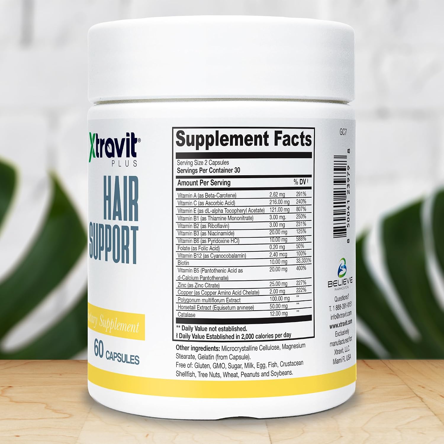 Xtravit Hair Support – Suplemento Capilar con Biotina y Zinc para Hombres y Mujeres, 60 Cápsulas