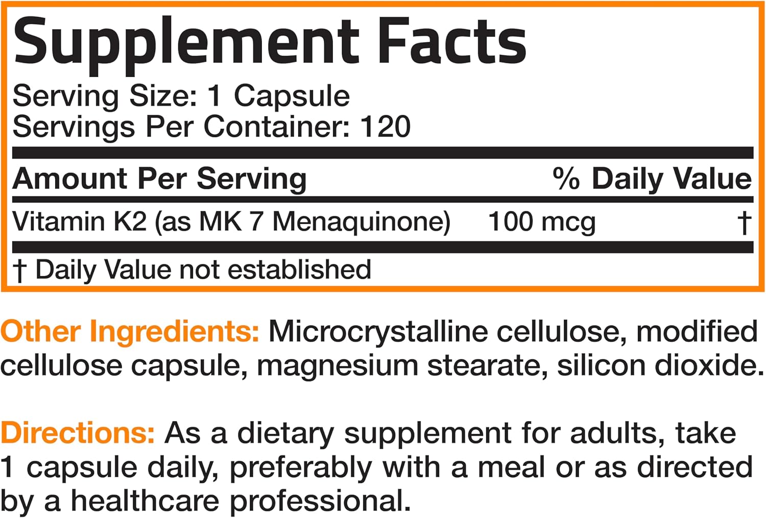 Bronson Vitamina K2 MK-7 Menaquinona 100 mcg, 120 Cápsulas - No-GMO
