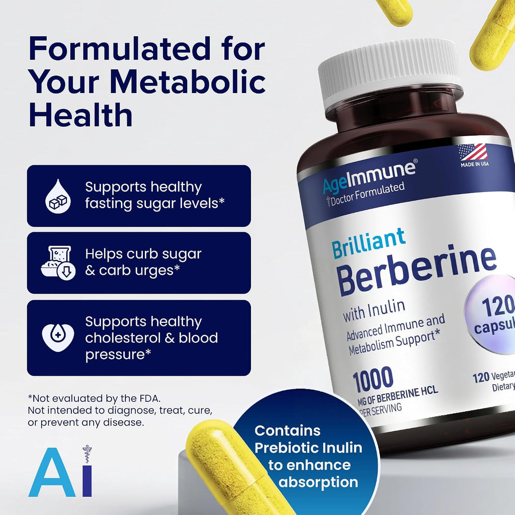 AgeImmune Berberine 1000mg con Inulina Prebiótica