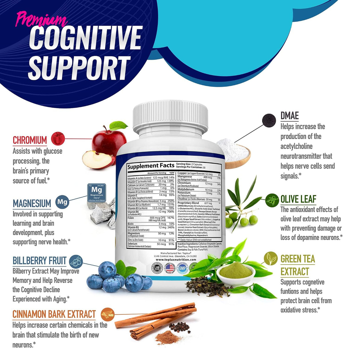 Toplux Brain Booster – Suplemento Nootrópico – Extracto de Té Verde: Rico en antioxidantes como las catequinas, – Image 4