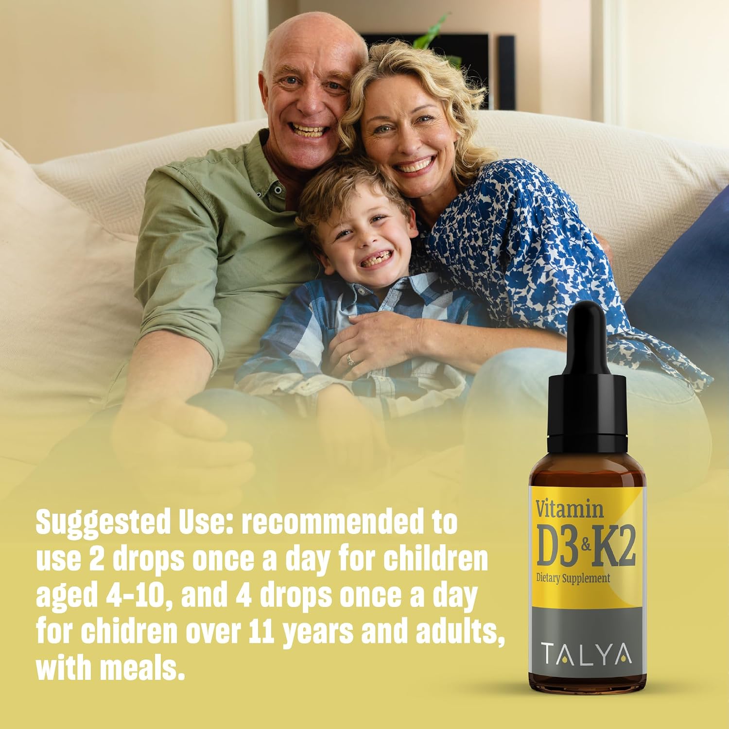 TALYA Vitamina D3 & K2 Gotas Líquidas | 1000 UI | 60 Servicios | Vegano