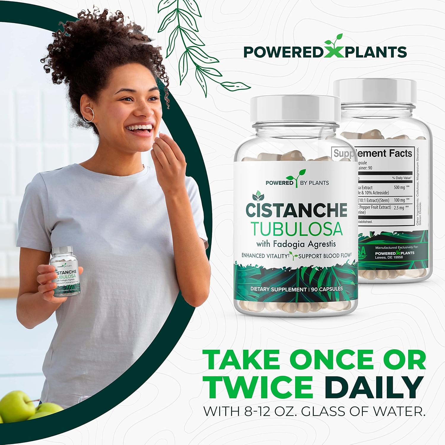 Cistanche Tubulosa con Fadogia Agrestis - Promueve la Vitalidad - Suplementos Naturales para Hombres y Mujeres con Bioperina de Powered X Plants, 90 Porciones
