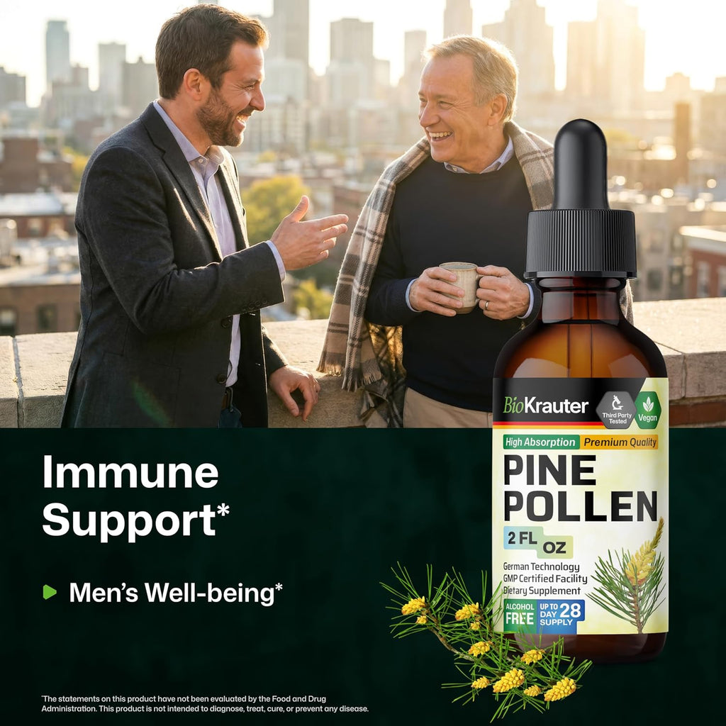 BIO KRAUTER® Polen de Pino para Hombres - Tintura Vegana Pura 685 mg por Dosis, 2 oz - Apoyo Inmunitario y Antioxidante