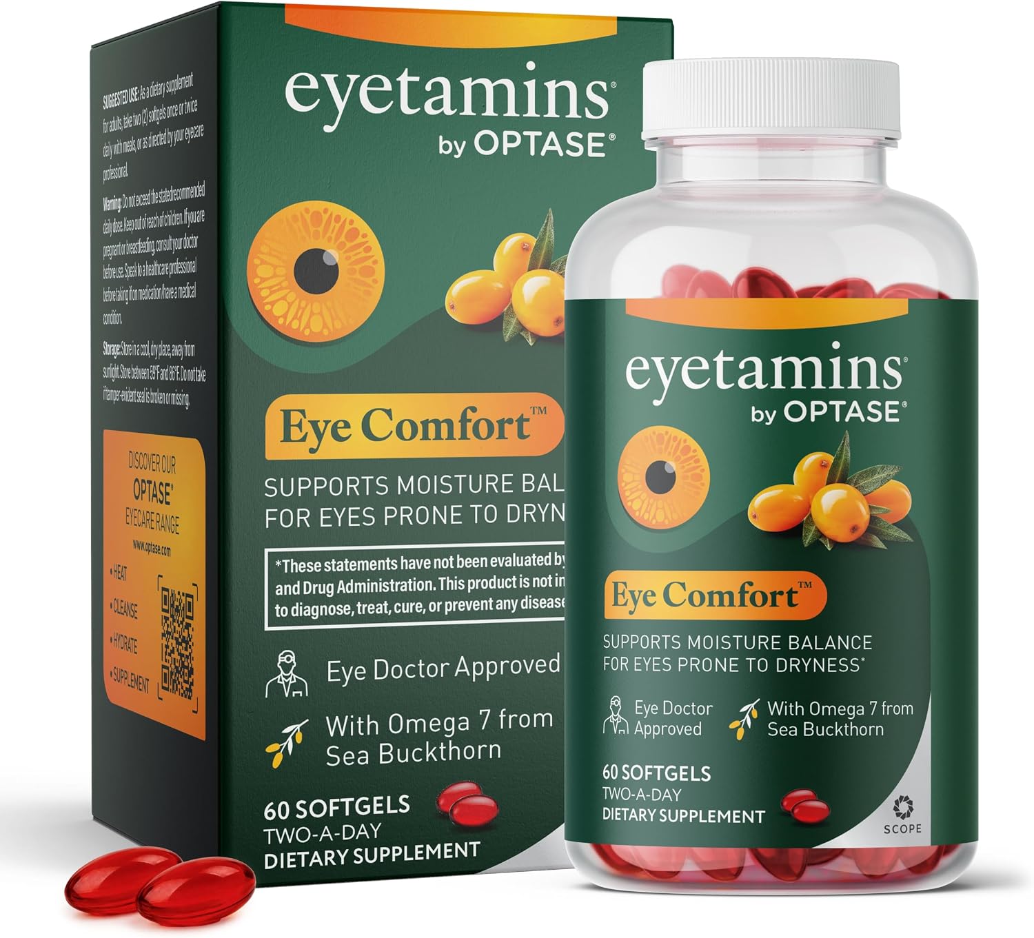 eyetamins® by OPTASE® Eye Comfort™ - 60 Cápsulas Blandas - Suplemento Ocular con Omega-7 de Espino Amarillo