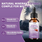Zeolite Drops para Mujeres - 99%+ Ceniza Volcánica Natural Pura, Vegano, Sin OGM, Sin Azúcar (60 ml)