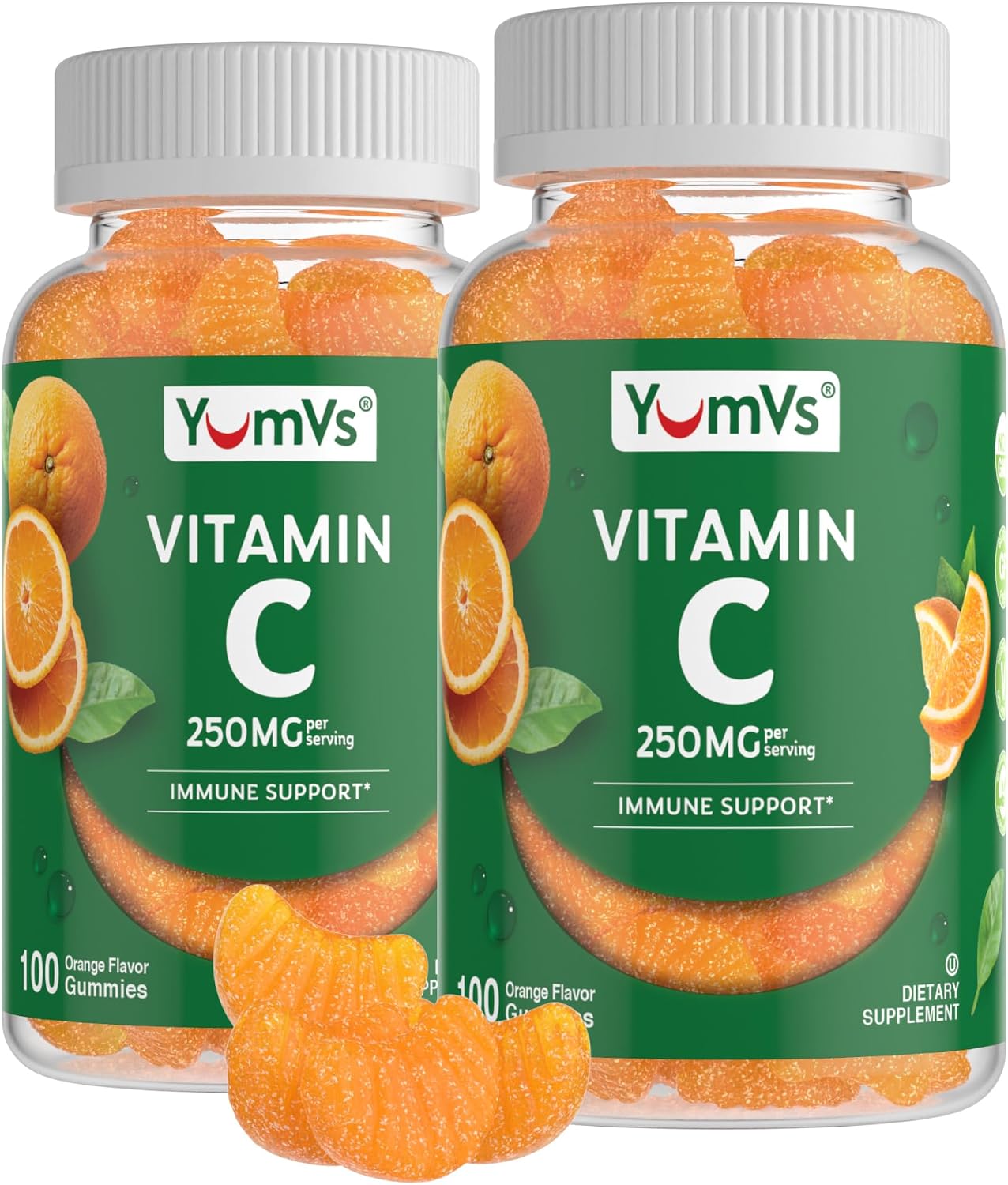 YumVs Gominolas de Vitamina C para Adultos - 250 mg con Sabor a Naranja - 200 Gominolas (2 Envases)