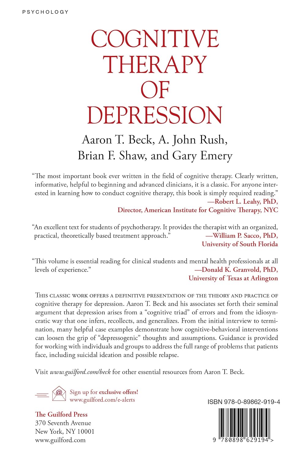 Terapia cognitiva de la depresión (The Guilford Clinical Psychology and Psychopathology Series) - Aaron T. Beck, A. John Rush, Brian F. Shaw, Gary Emery