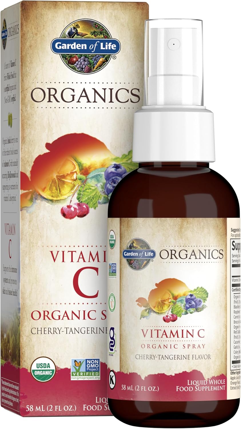 Garden of Life Organics Spray de Vitamina C con Amla Berry - Líquido, Sabor Cereza Mandarina, 60 ml