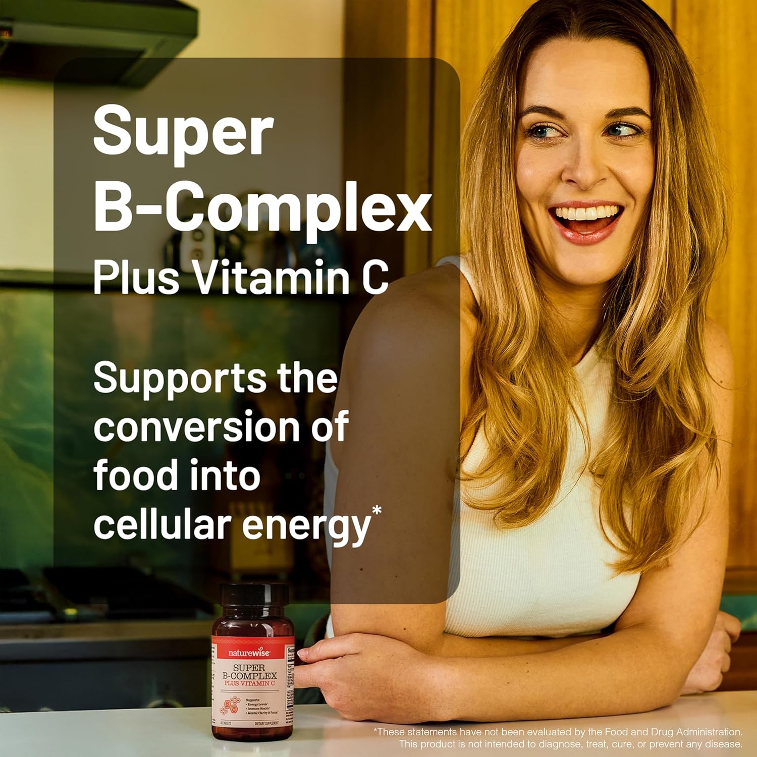 NatureWise Super Complejo B - con Vitamina C, Ácido Fólico, Biotina y Vitaminas B - Vegano, Sin Gluten - 60 Comprimidos