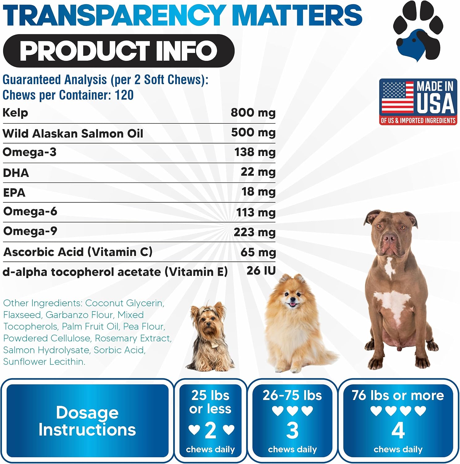 PlanoPaws Wild Alaskan Salmon Oil Chews para Perros - Omega 3 - 120 Unidades