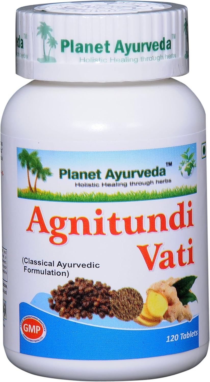 Planet Ayurveda Agnitundi Vati – Comprimidos Herbales, 500 mg, 2 Frascos de 120 Comprimidos