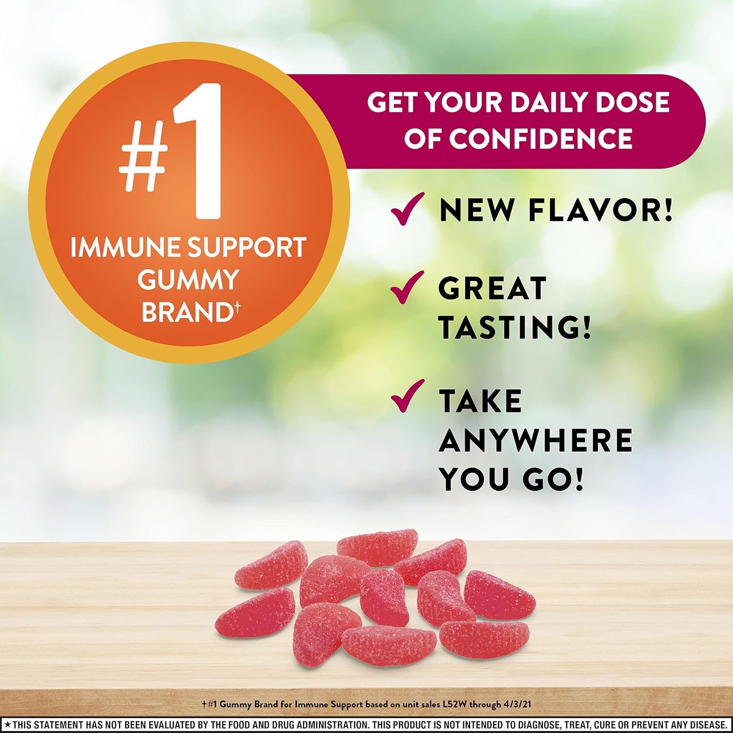 Airborne Gummies de Vitamina C 750 mg para Adultos, Suplemento de Apoyo Inmunológico con Potentes Antioxidantes Vitaminas A, C y E - 63 Gominolas, Sabor Arándano y Granada