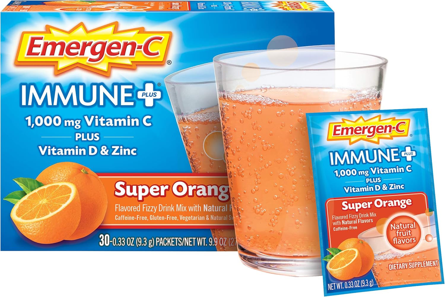 Emergen-C Immune+ Vitamina C 1000 mg - 30 Sobres - Sabor Naranja Super