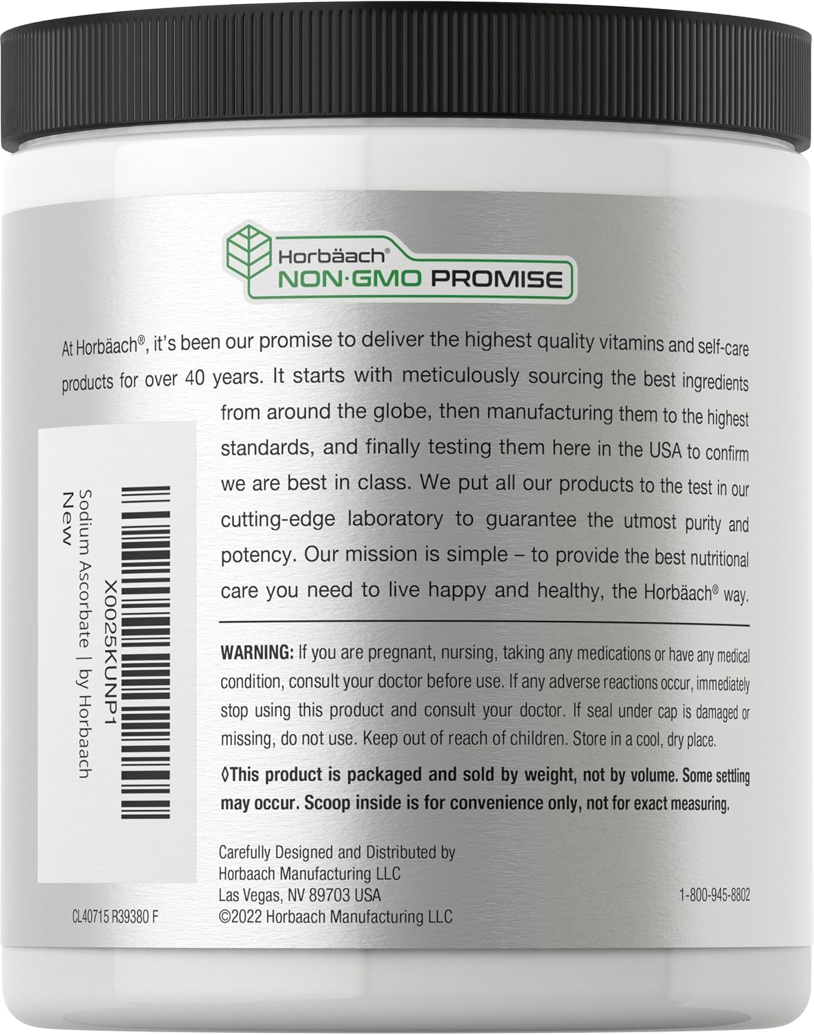 Horbäach Buffered Sodium Ascorbate Vitamin C Powder | 454 g (16 oz) | Vegano, No-GMO, Sin Gluten