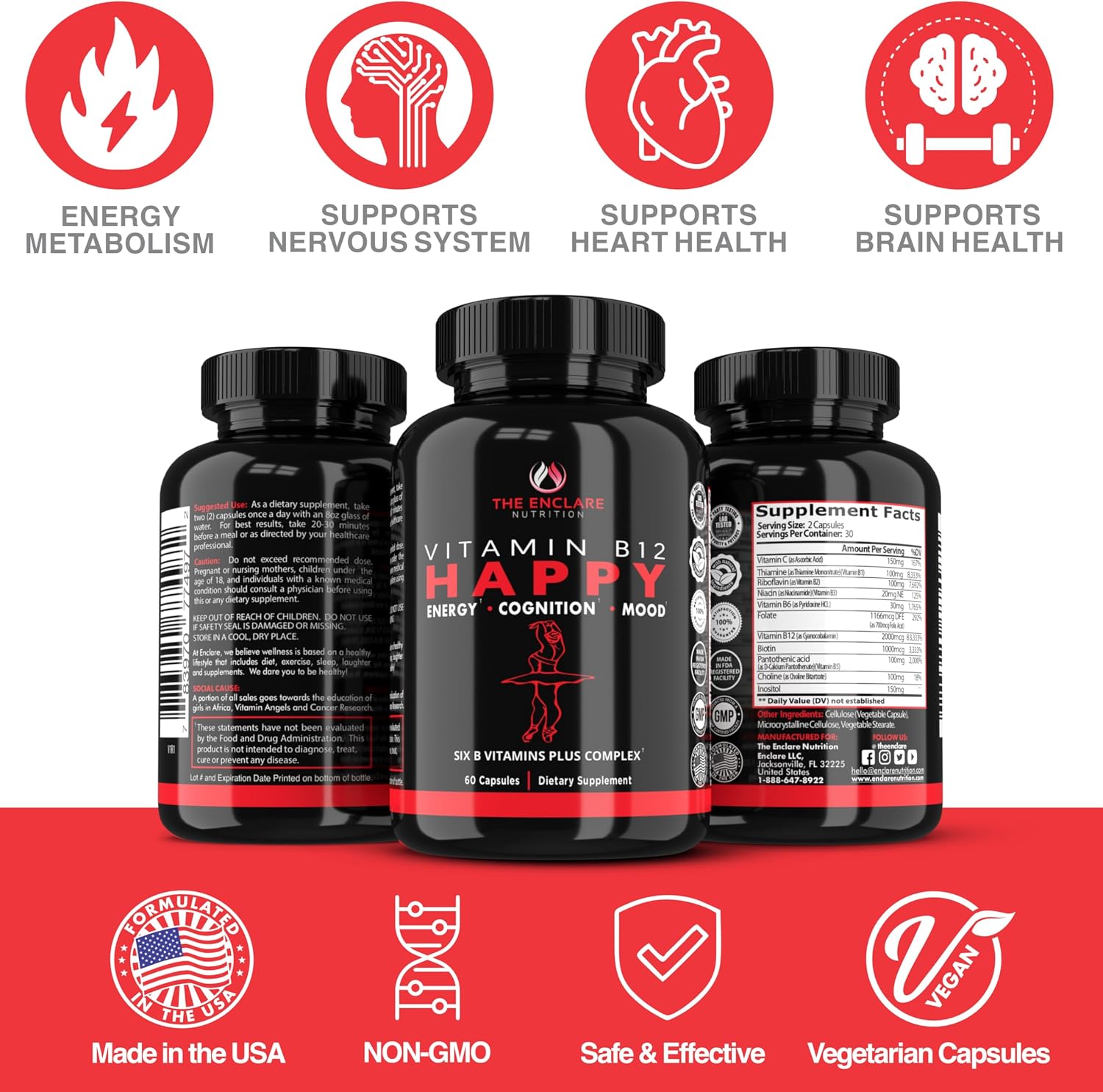 ENCLARE NUTRITION Complejo B con Vitamina B12 2000mcg