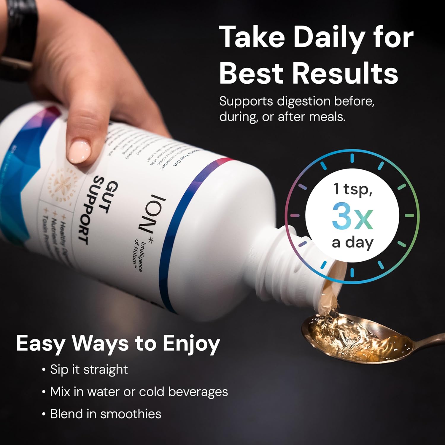 ION* Intelligence of Nature Gut Support - Suplemento Líquido para la Salud Intestinal y Digestiva, 473 ml