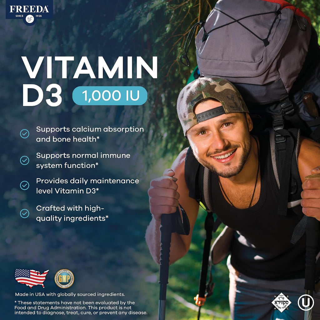 FREEDA Vitamina D3 Pura 1000 UI – Dosis de Mantenimiento Diaria – 500 Comprimidos Pequeños
