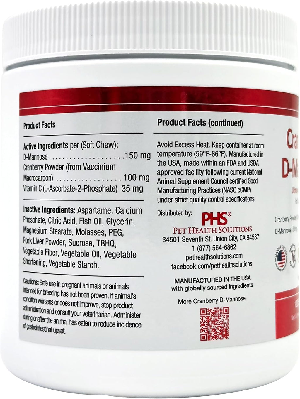 Cranberry and D-Mannose Supplement for Urinary Tract Health in Dogs and Cats - 120 Soft Chews