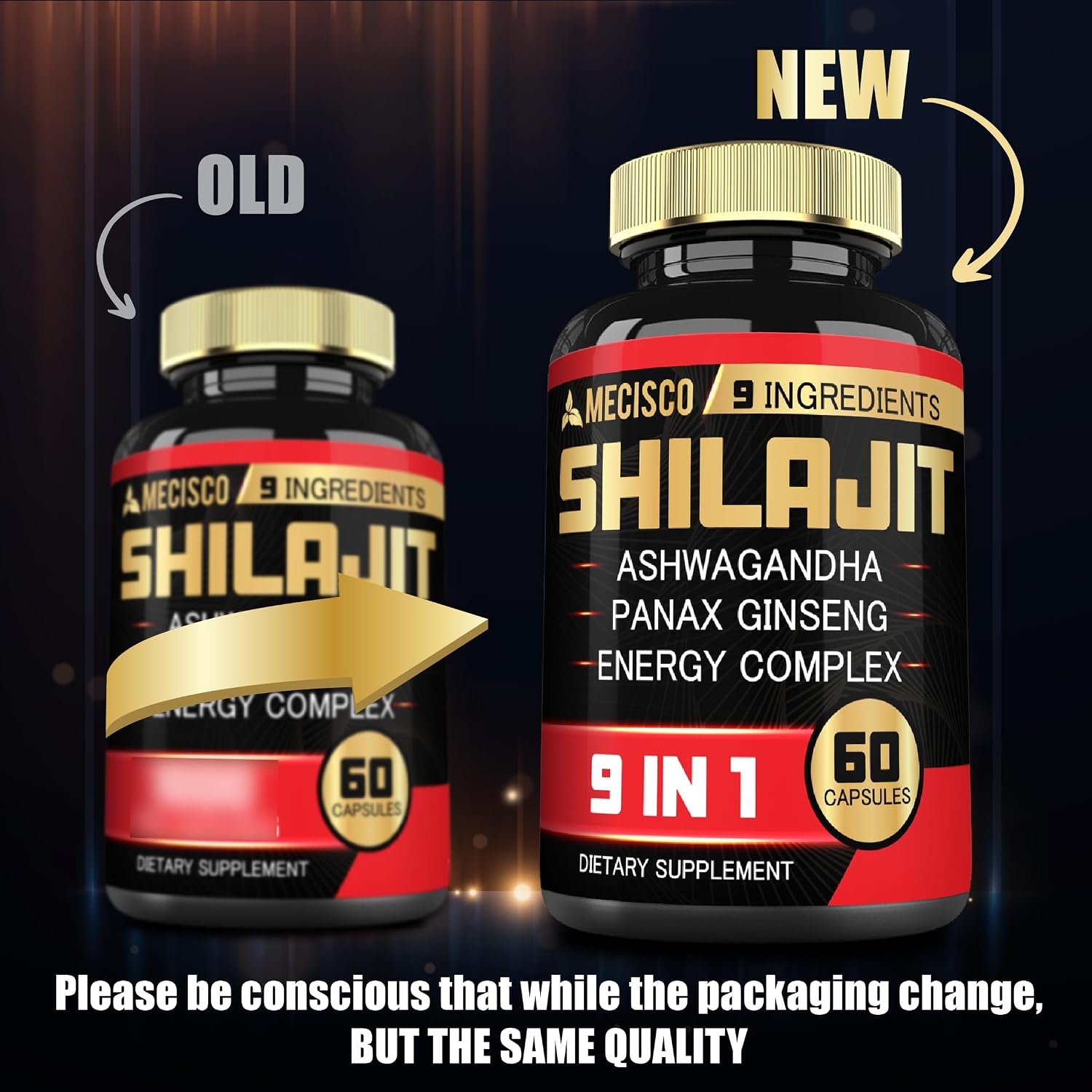 Shilajit con Ashwagandha, Ginseng, L-Arginina y más - 60 Cápsulas - Mecisco
