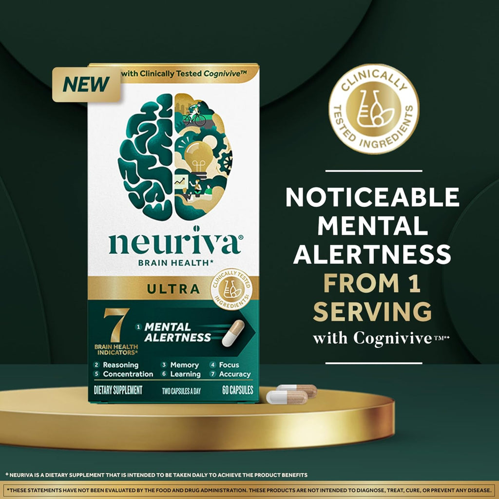 Neuriva Ultra - Complemento para la Memoria y Concentración con Fosfatidilserina, Cognivive, Neurofactor, Ácido Fólico, Vitamina B12 y B6, 60 Cápsulas