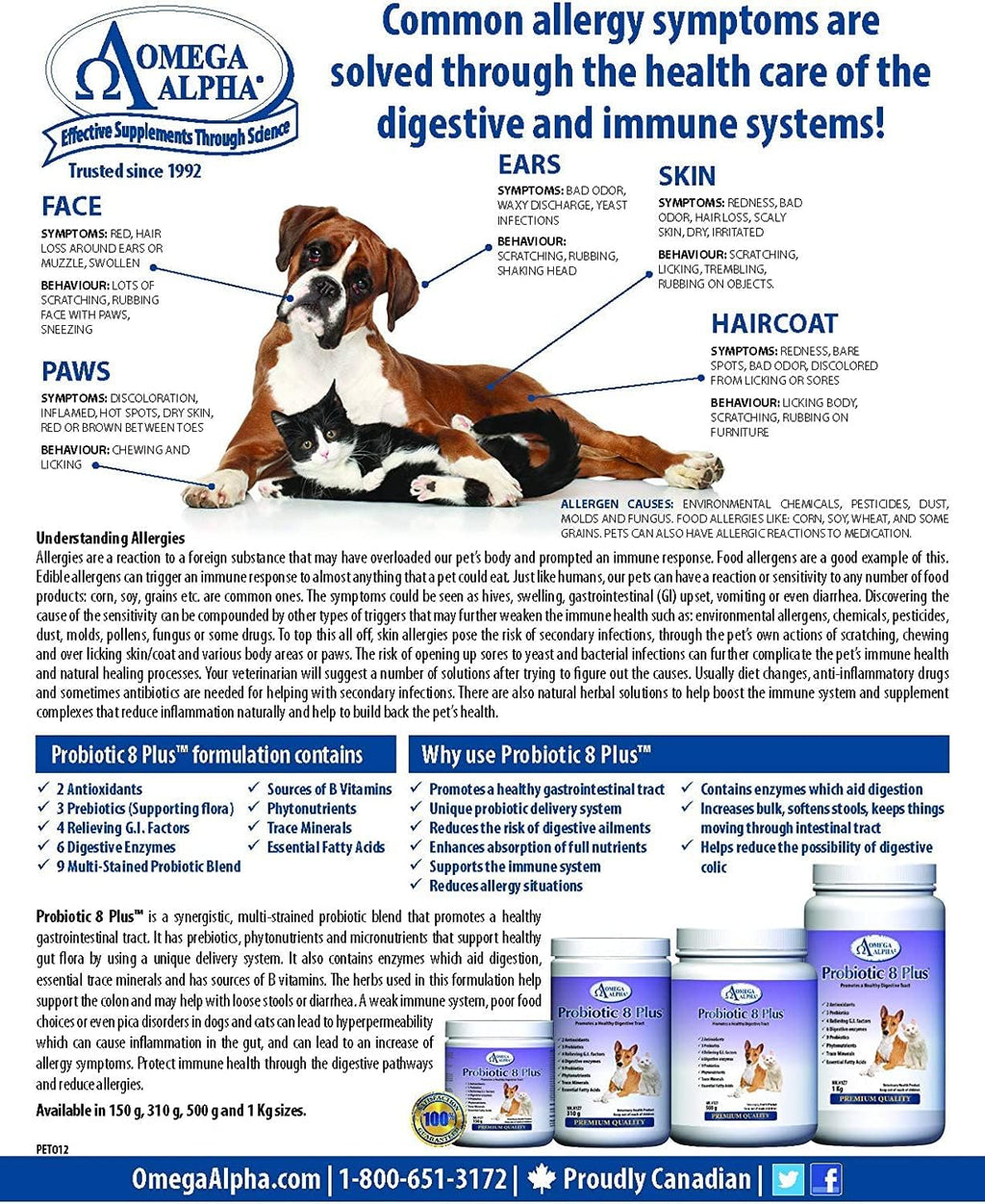 Probiotic 8 Plus Probióticos para Perros y Gatos | Enzimas y Fibra Digestiva | 1 kg