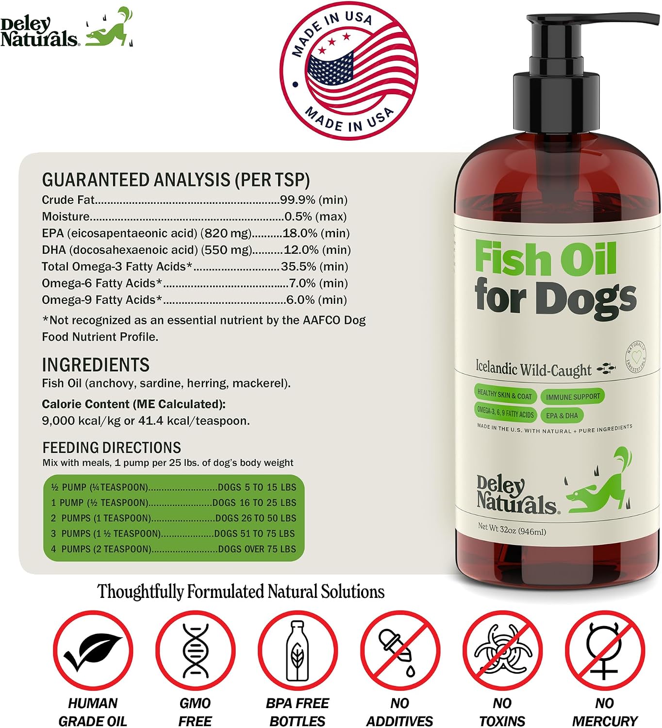 Deley Naturals Aceite de Pescado Omega 3 para Perros - 946 ml (32 oz)