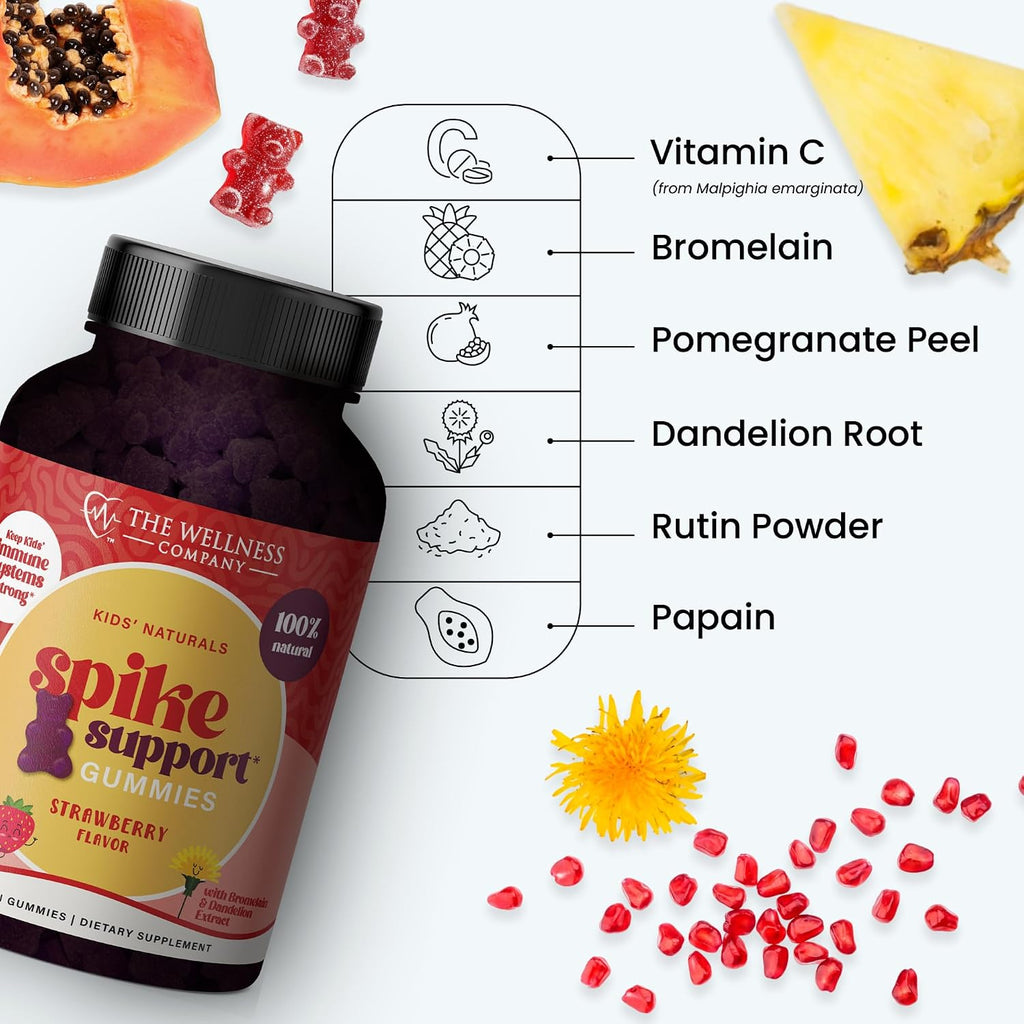 Kids Naturals Spike Support Gummies – Bienestar durante todo el año con Vitamina C, D y Zinc | 60 gominolas (1 mes)