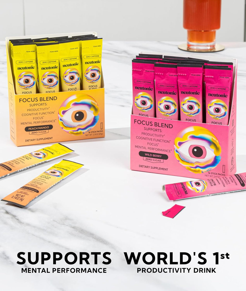 Neutonic Nootropic Focus Blend | 32 Sticks | Sabor Mango Melocotón y Bayas Silvestres | Sin Cafeína