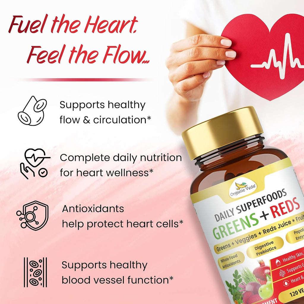Organic Veda Mezcla de Superalimentos Verdes, Rojos, Frutas y Verduras - 120 Cápsulas