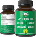 Ultra High Strength 4-in-1 Super Berberine con GlucoVantage, Melón Amargo, Canela y Cromo - Cápsulas Veganas