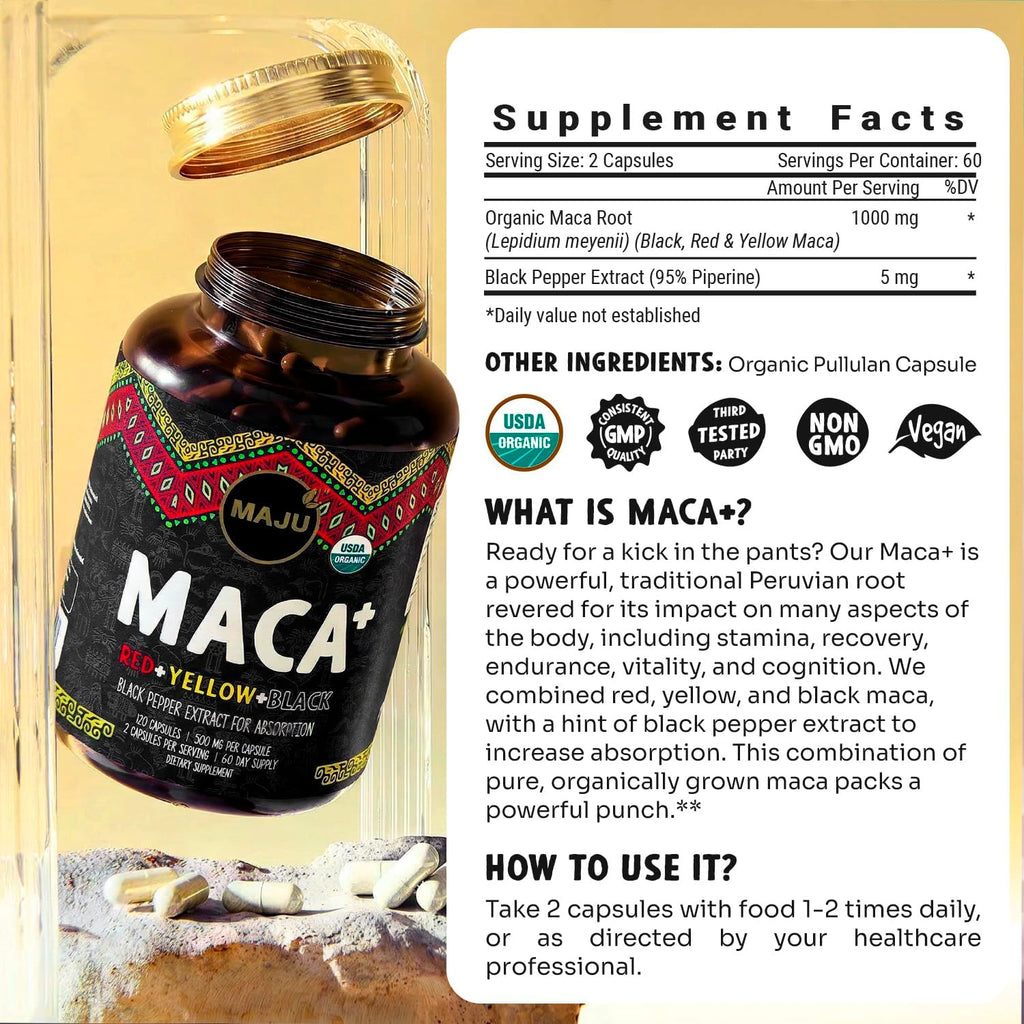 Maju Superfoods Maca Orgánica 4-en-1 en Cápsulas - 120 cápsulas